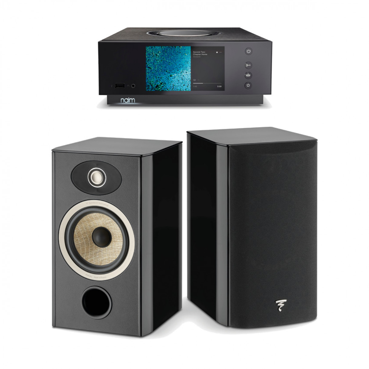 Stereopaketti Naim Uniti Atom HDMI + Focal Aria EVO X N°1 jalustakaiuttimet, musta